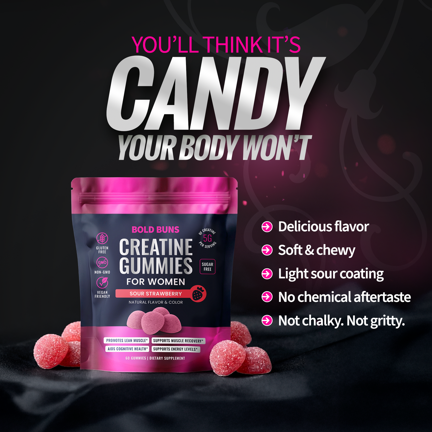 Creatine Monohydrate Gummies for Women -- 5g Creatine Per Serving