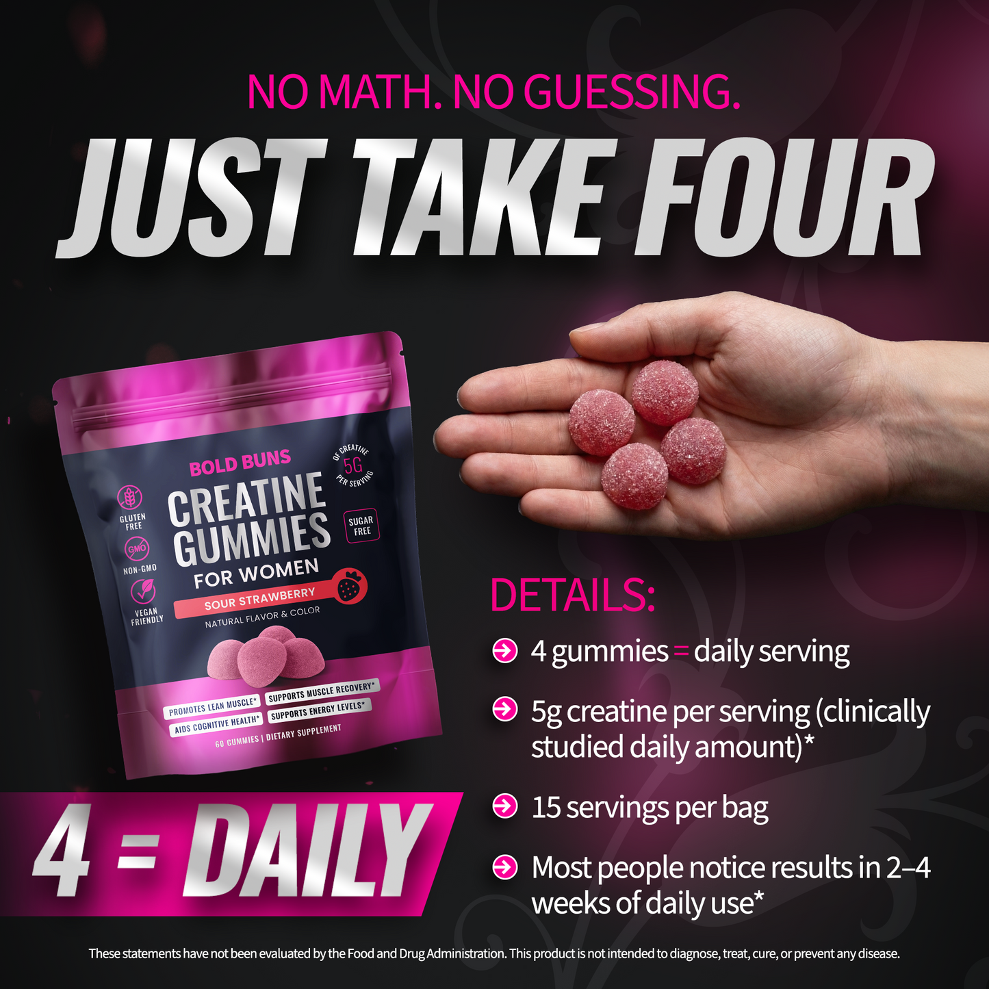 Creatine Monohydrate Gummies for Women -- 5g Creatine Per Serving
