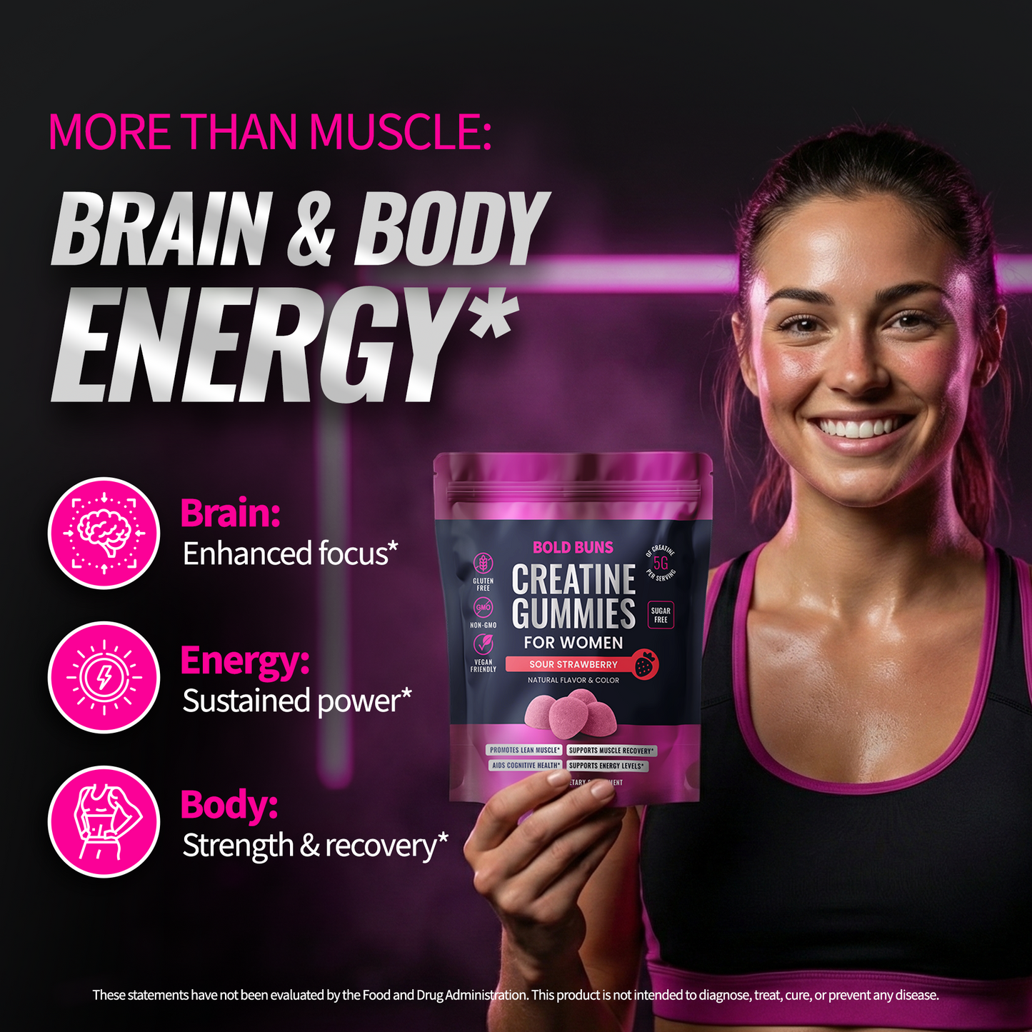 Creatine Monohydrate Gummies for Women -- 5g Creatine Per Serving