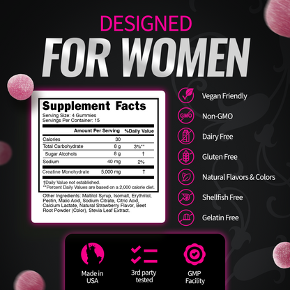 Creatine Monohydrate Gummies for Women -- 5g Creatine Per Serving